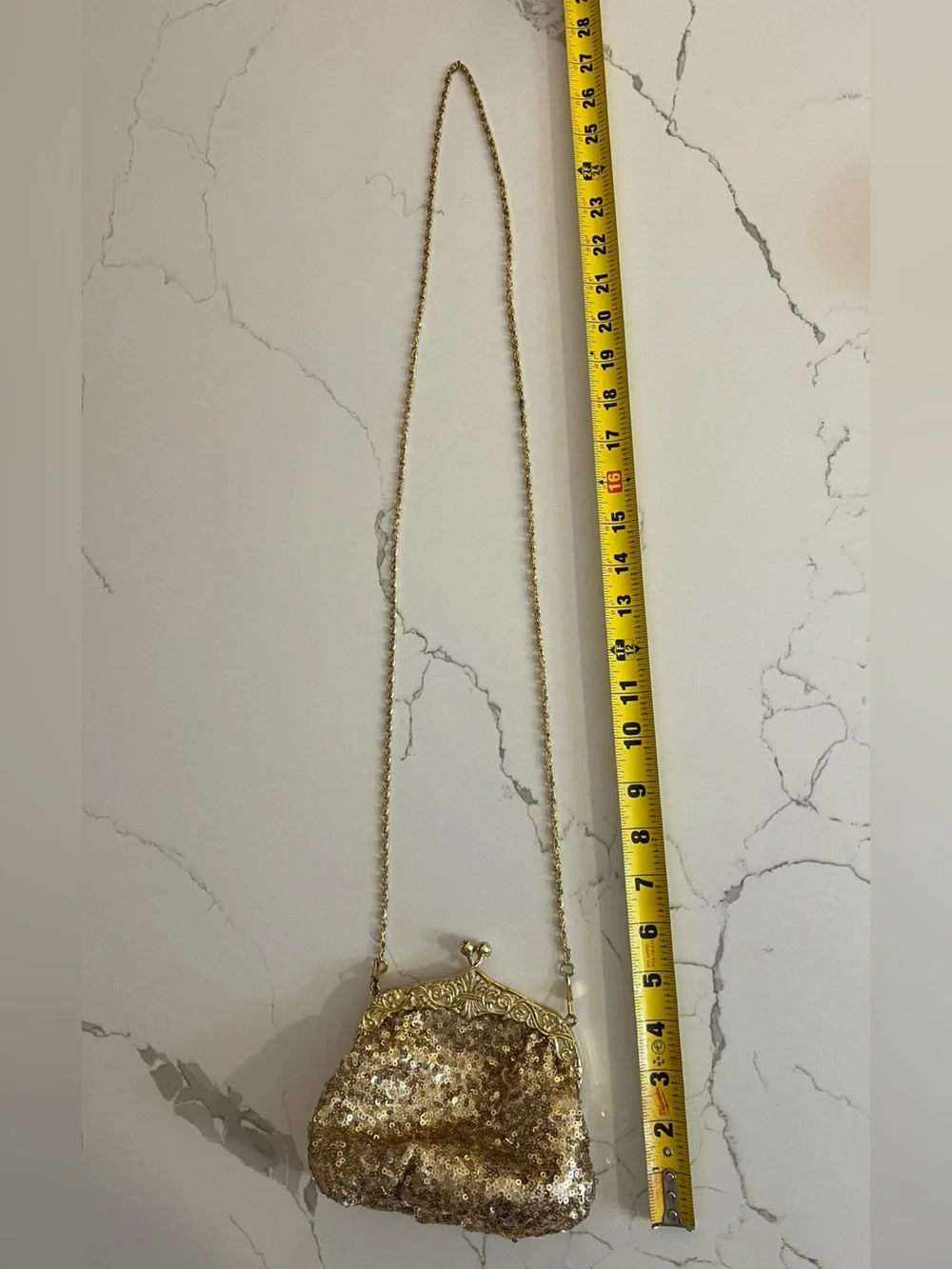 Gold Sequin Evening Shoulder Bag Clutch with Chain Strap